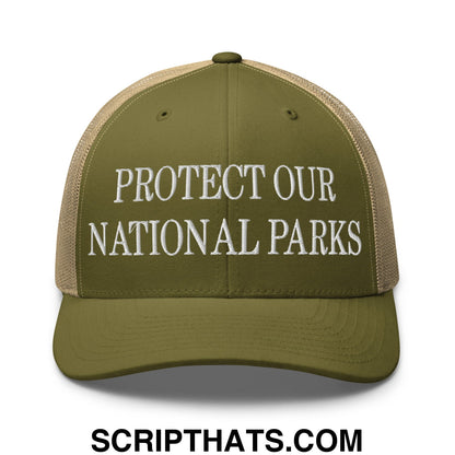 Protect Our National Parks Embroidered Mesh Trucker Hat Moss Khaki