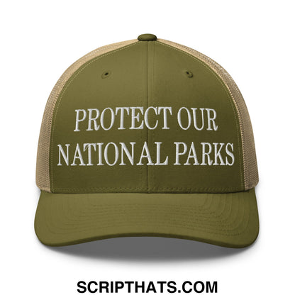 Protect Our National Parks Embroidered Mesh Trucker Hat Moss Khaki