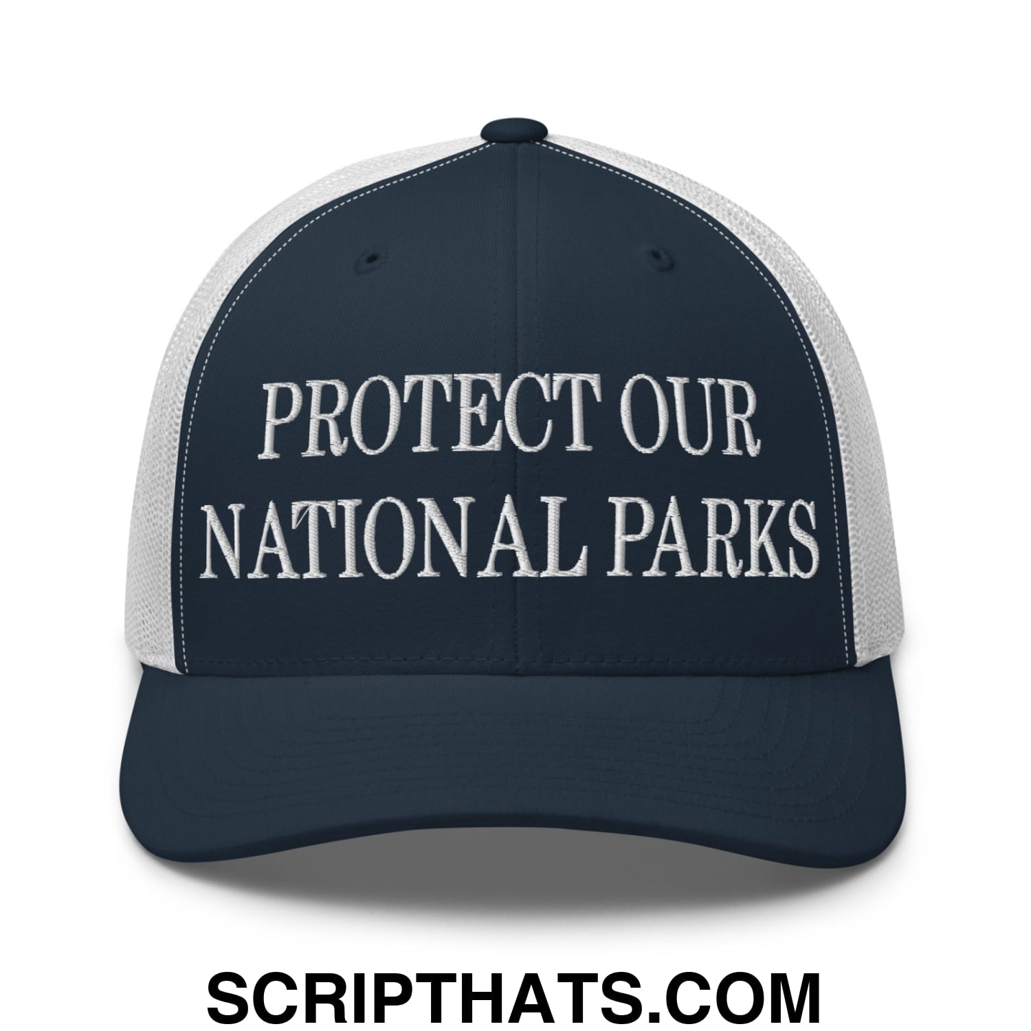 Protect Our National Parks Embroidered Mesh Trucker Hat Navy White