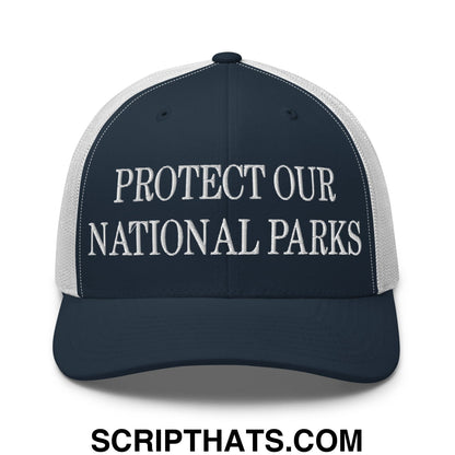 Protect Our National Parks Embroidered Mesh Trucker Hat Navy White
