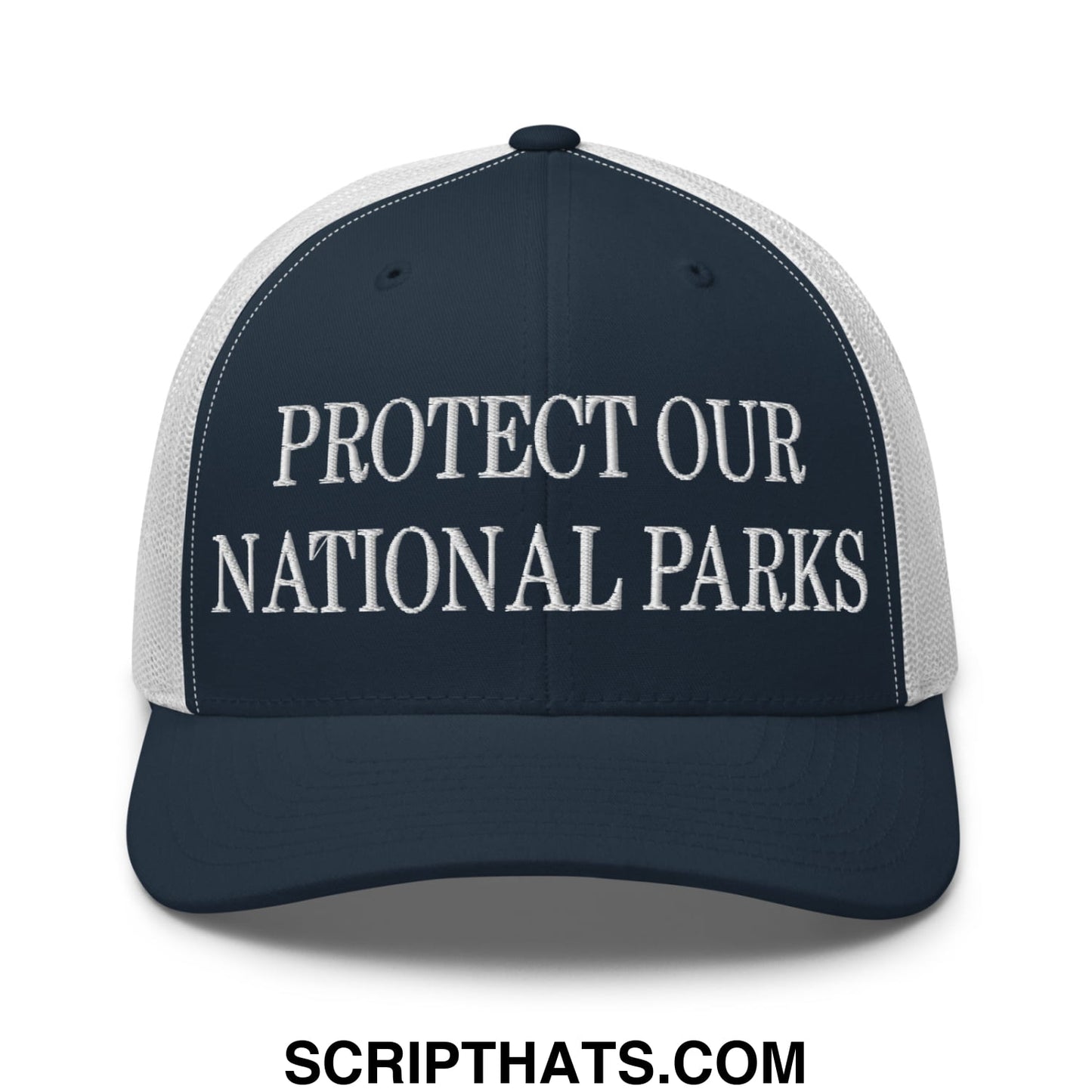 Protect Our National Parks Embroidered Mesh Trucker Hat Navy White