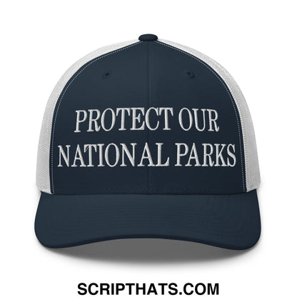 Protect Our National Parks Embroidered Mesh Trucker Hat Navy White