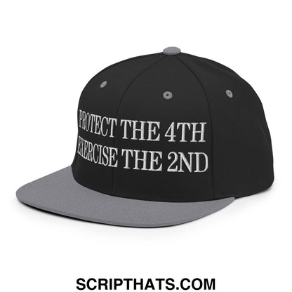 Black and gray snapback hat with white embroidered protect the 4th exercise the 2nd text on front flat bill brim