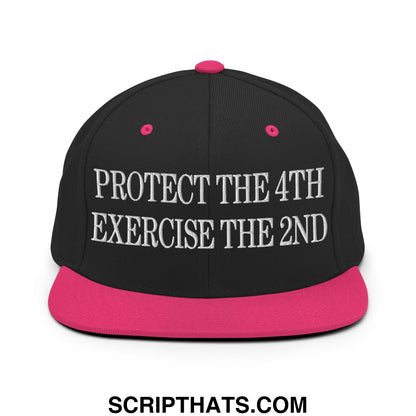 Black snapback cap with vibrant pink brim and button featuring white embroidered text protect the 4th exercise the 2nd