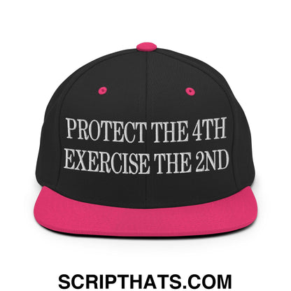 Protect The 4th Exercise The 2nd Embroidered Flat Bill Brim Snapback Hat Black Neon Pink