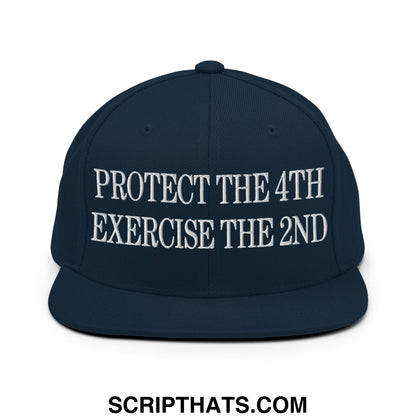 Navy blue flat bill brim snapback hat with white embroidered text protect the 4th exercise the 2nd