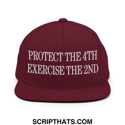 Maroon flat bill brim snapback hat with white embroidered protect the 4th exercise the 2nd text