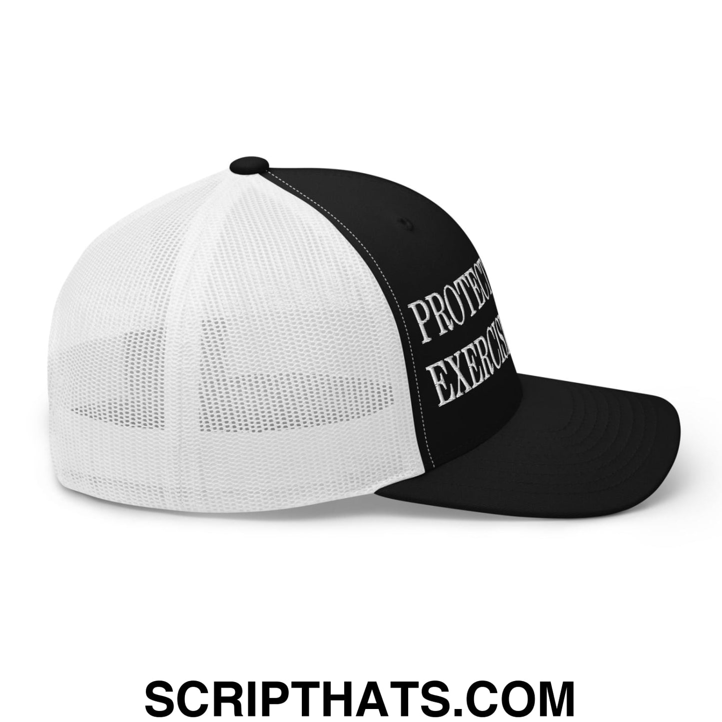 Protect The 4th Exercise The 2nd Embroidered Mesh Trucker Hat Black White