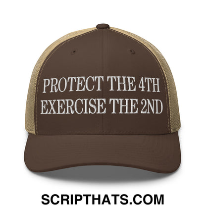 Protect The 4th Exercise The 2nd Embroidered Mesh Trucker Hat Brown Khaki