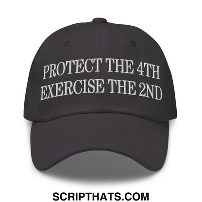 Black unstructured dad hat with white embroidered text protect the 4th exercise the 2nd for casual wear