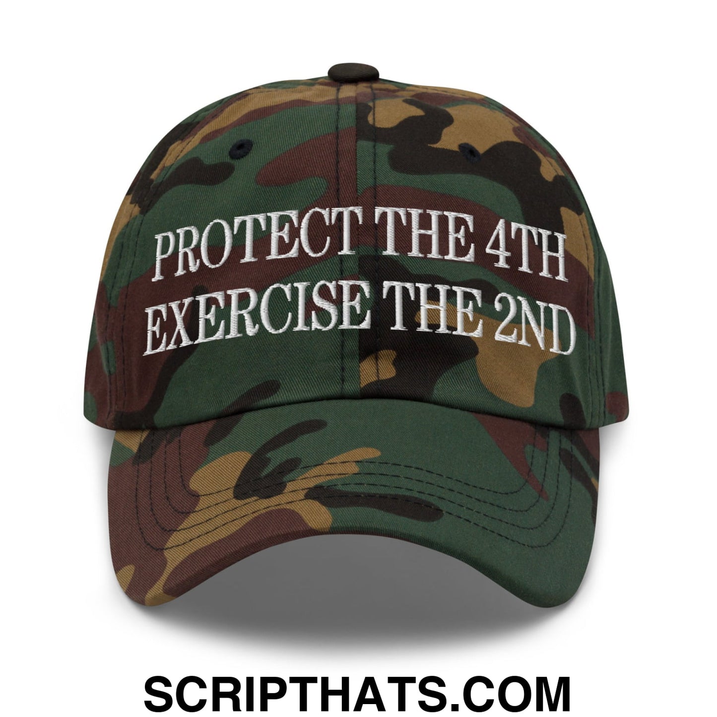 Protect The 4th Exercise The 2nd Embroidered Unstructured Dad Hat Green Camo