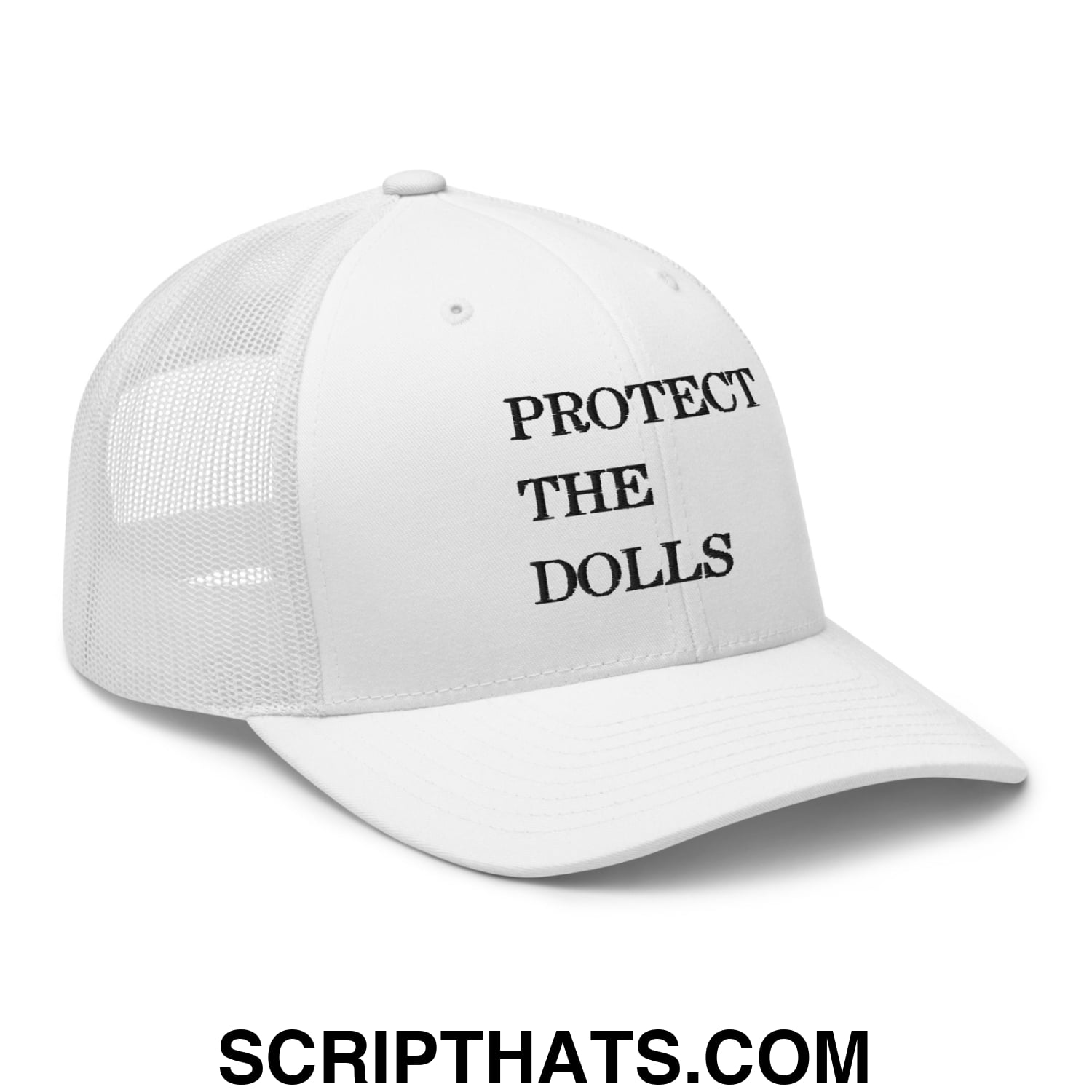 Protect The Dolls Embroidered Mesh Trucker Hat White