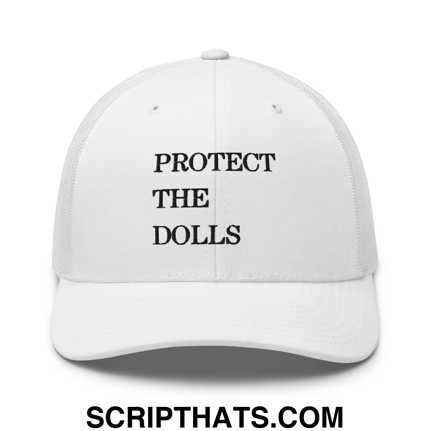 Protect The Dolls Embroidered Mesh Trucker Hat White