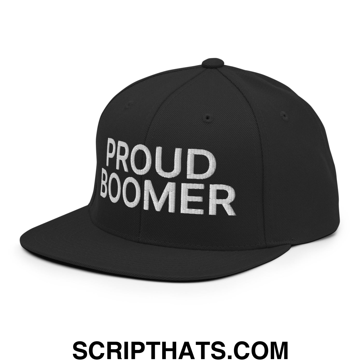Proud Boomer Embroidered Flat Bill Brim Snapback Hat Black