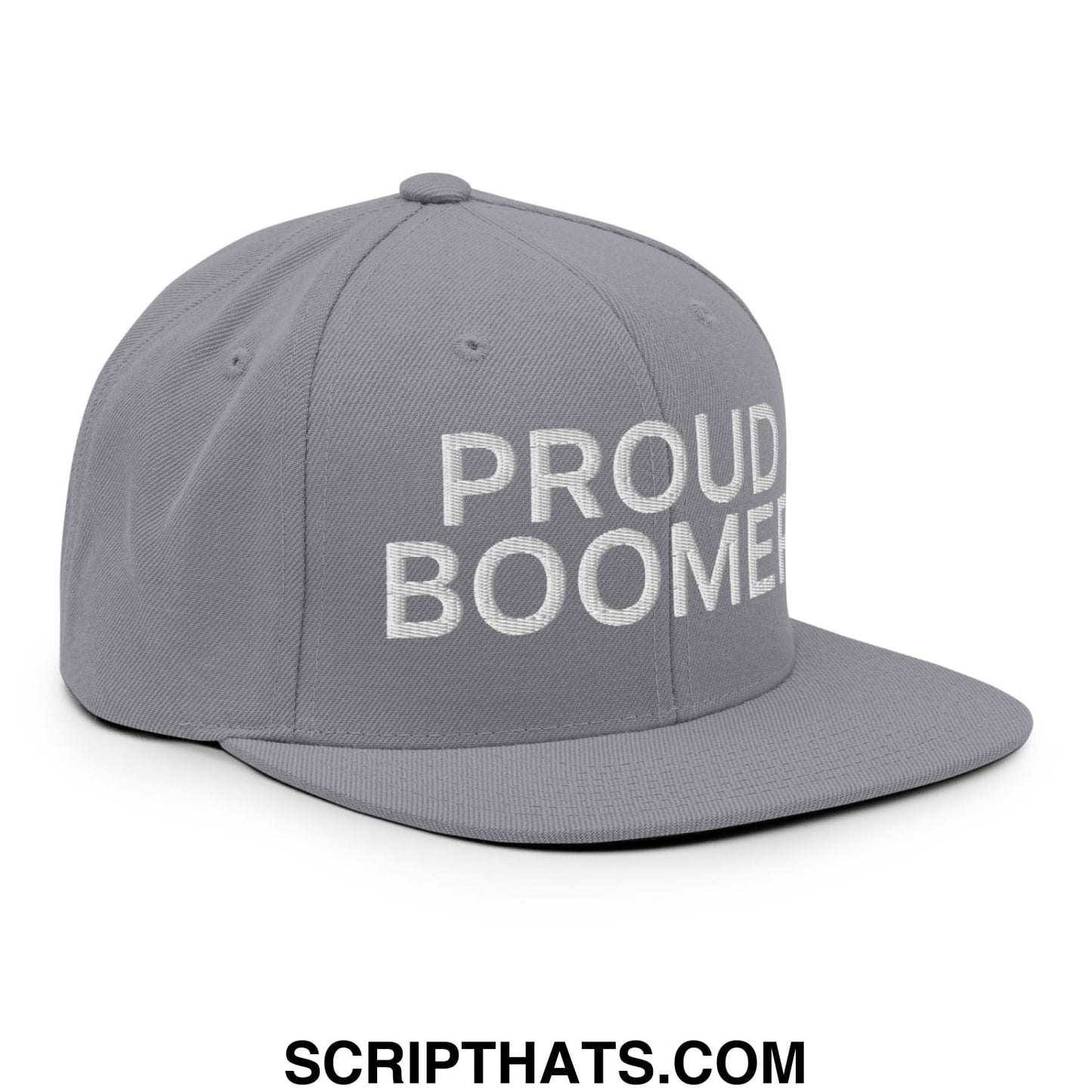 Proud Boomer Embroidered Flat Bill Brim Snapback Hat Silver
