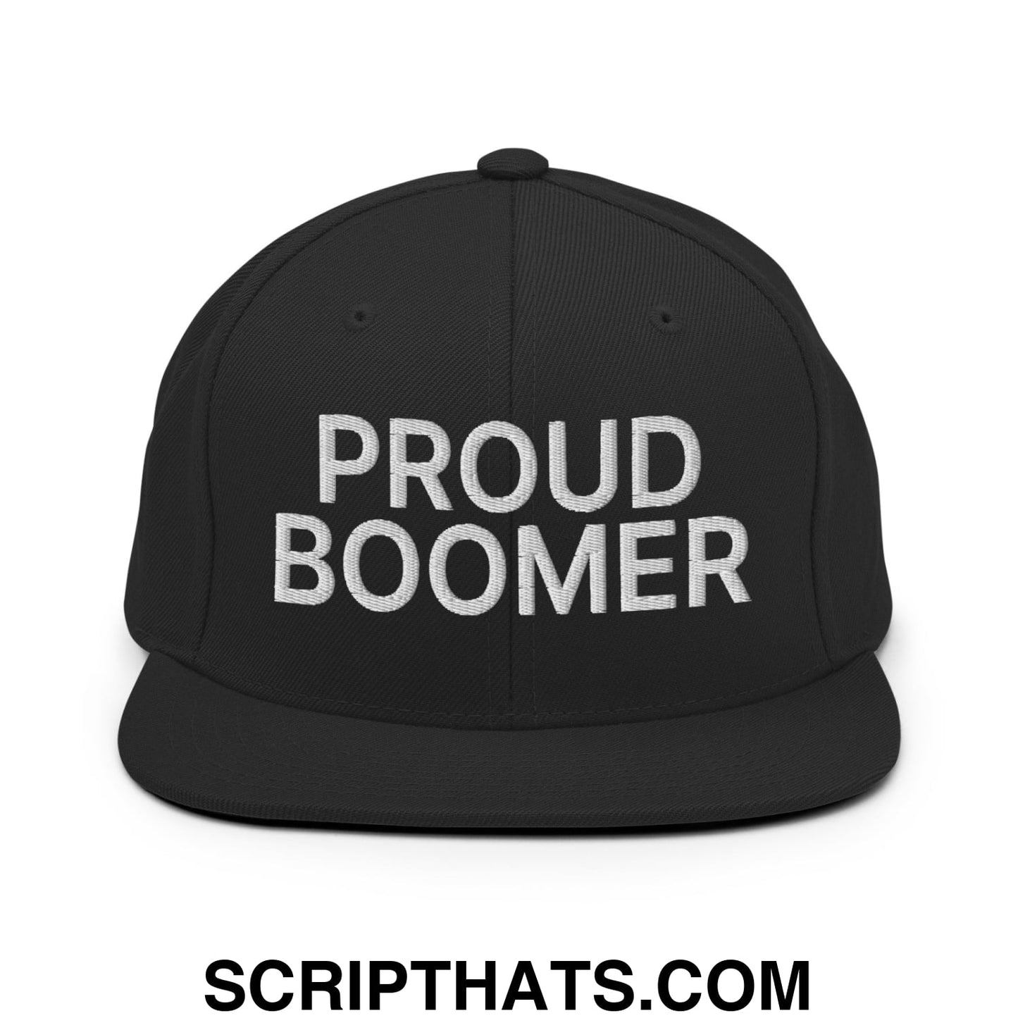 Proud Boomer Embroidered Flat Bill Brim Snapback Hat Black
