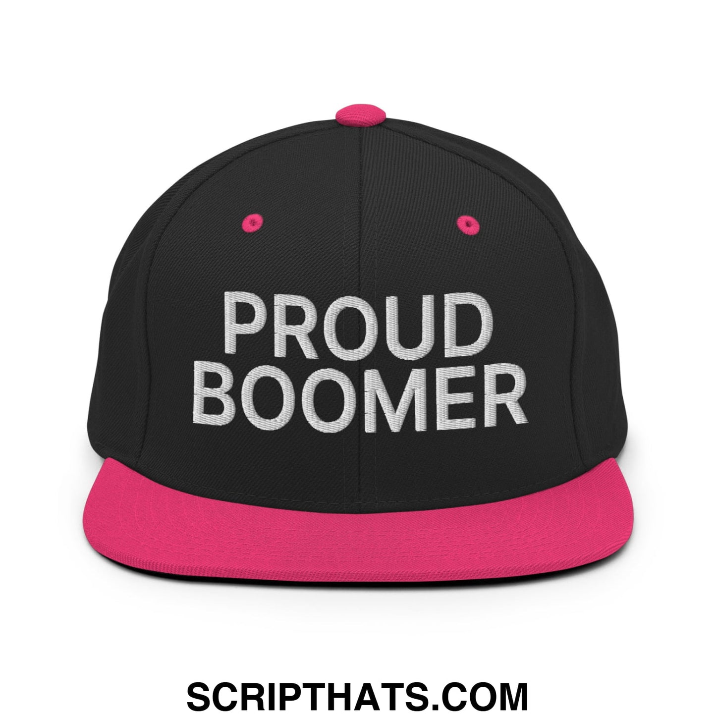 Proud Boomer Embroidered Flat Bill Brim Snapback Hat Black Neon Pink