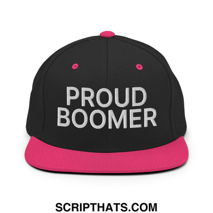 Proud Boomer Embroidered Flat Bill Brim Snapback Hat Black Neon Pink