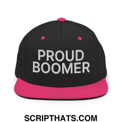 Proud Boomer Embroidered Flat Bill Brim Snapback Hat Black Neon Pink