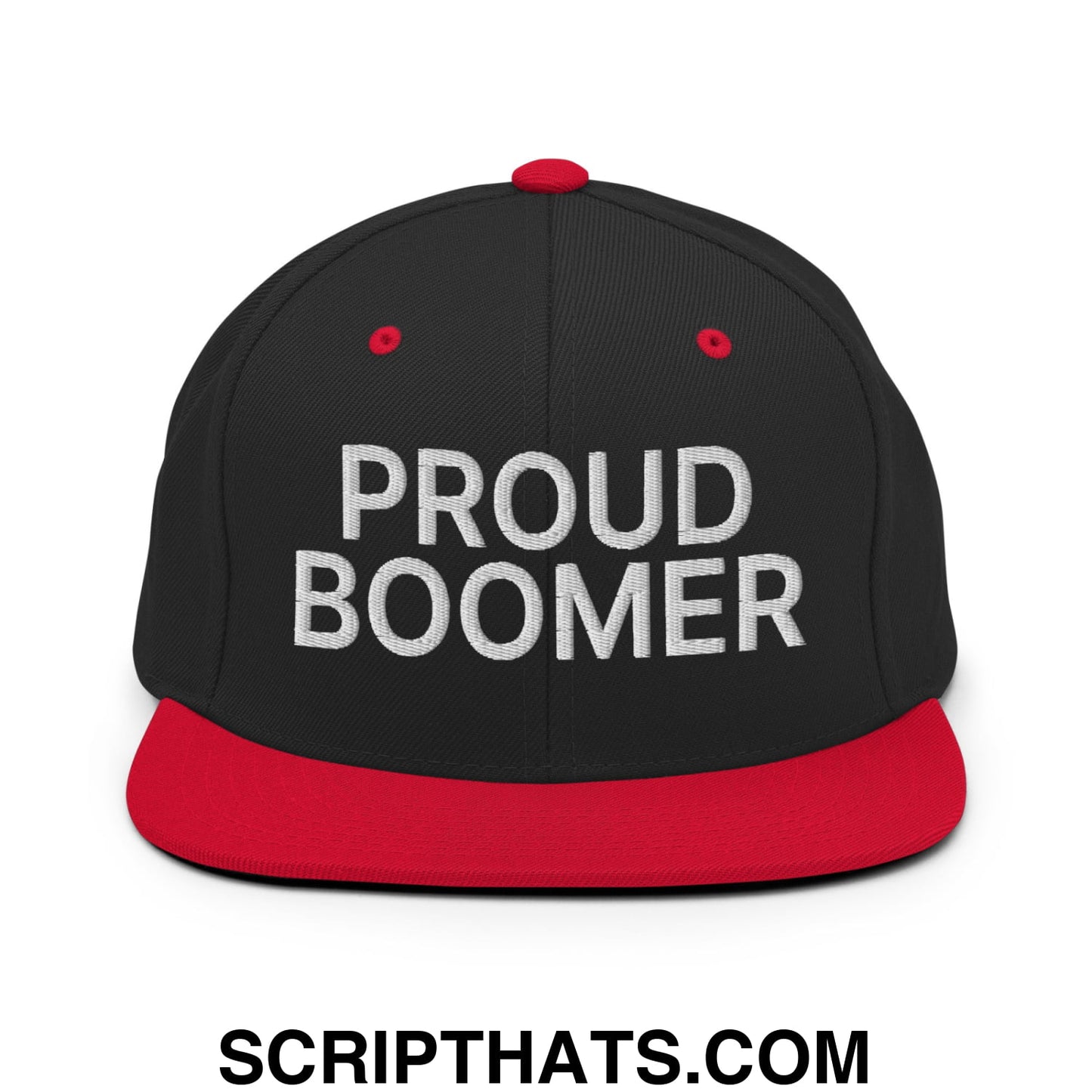 Proud Boomer Embroidered Flat Bill Brim Snapback Hat Black Red