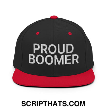 Proud Boomer Embroidered Flat Bill Brim Snapback Hat Black Red