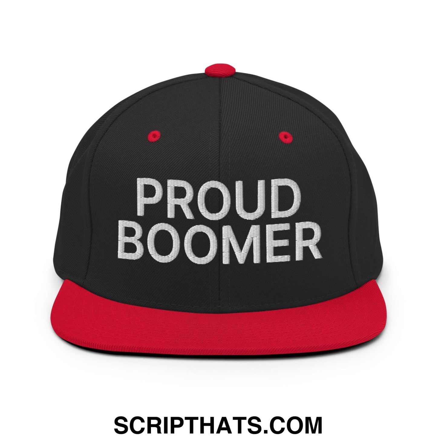 Proud Boomer Embroidered Flat Bill Brim Snapback Hat Black Red