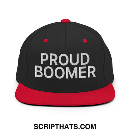 Proud Boomer Embroidered Flat Bill Brim Snapback Hat Black Red
