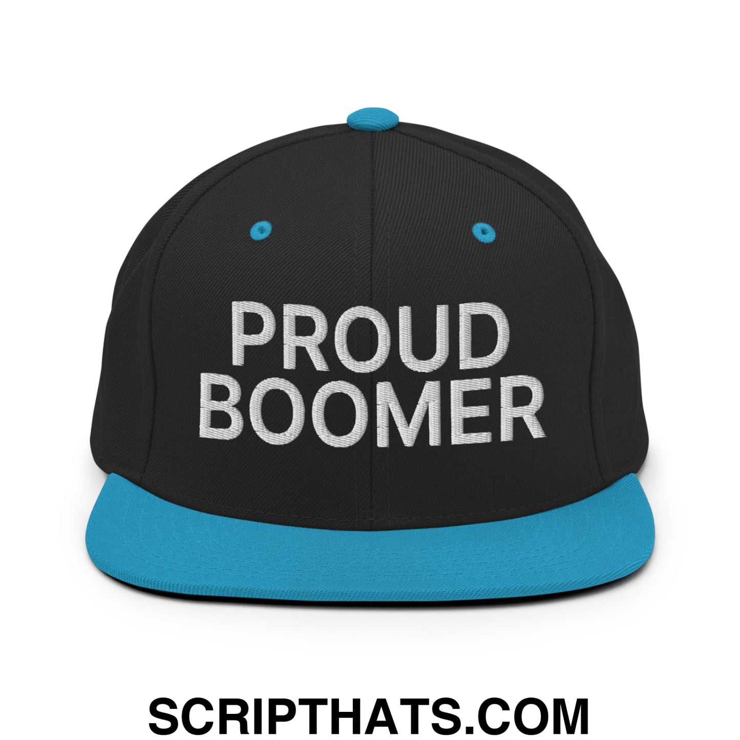 Proud Boomer Embroidered Flat Bill Brim Snapback Hat Black Teal