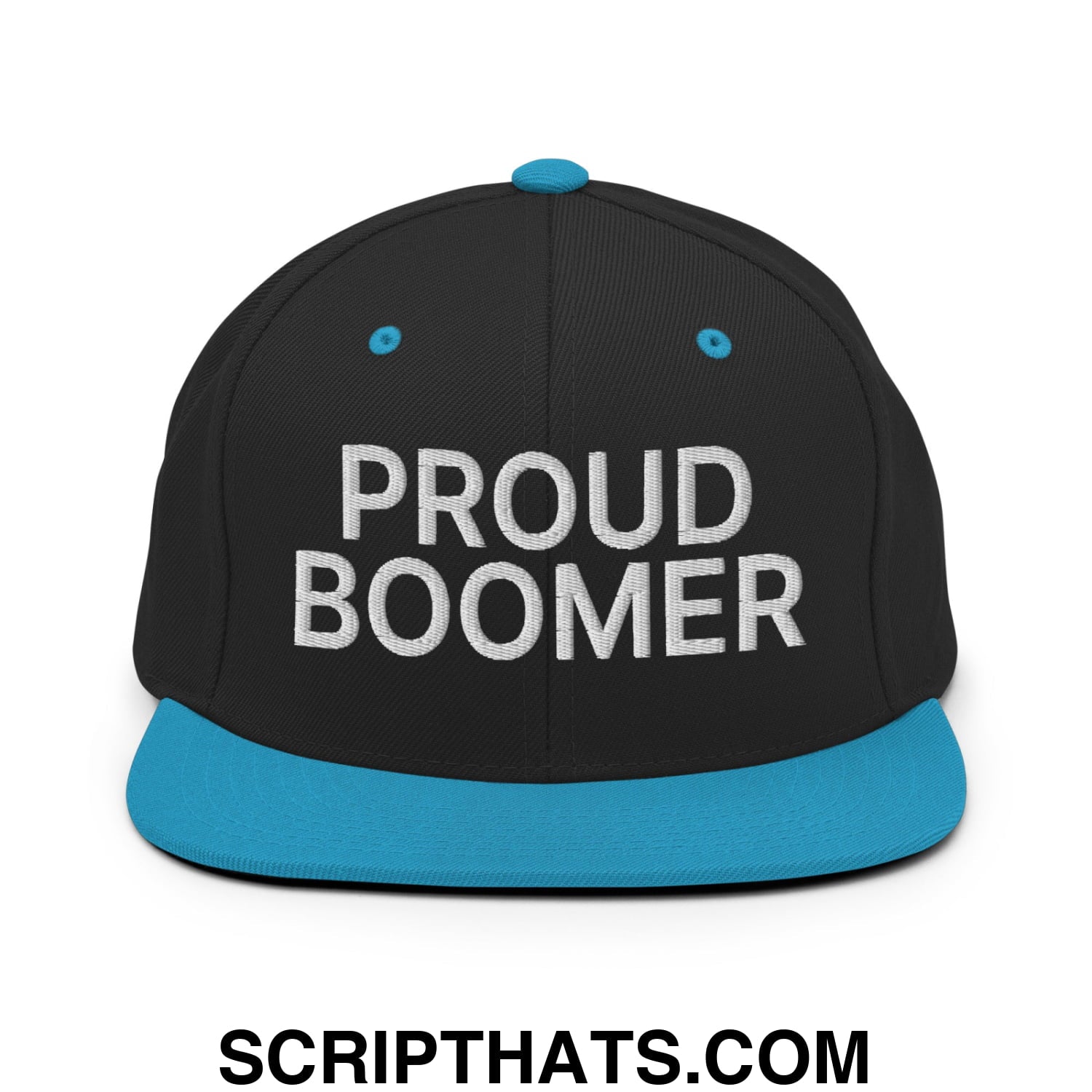 Proud Boomer Embroidered Flat Bill Brim Snapback Hat Black Teal