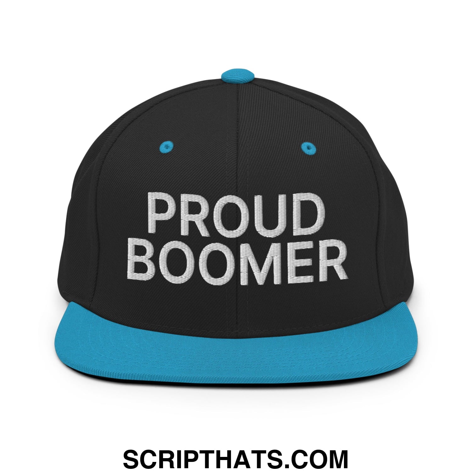 Proud Boomer Embroidered Flat Bill Brim Snapback Hat Black Teal