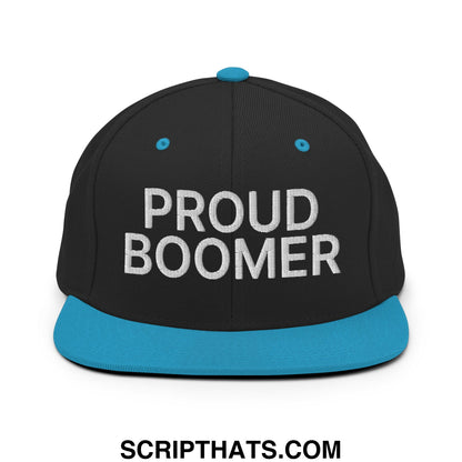 Proud Boomer Embroidered Flat Bill Brim Snapback Hat Black Teal