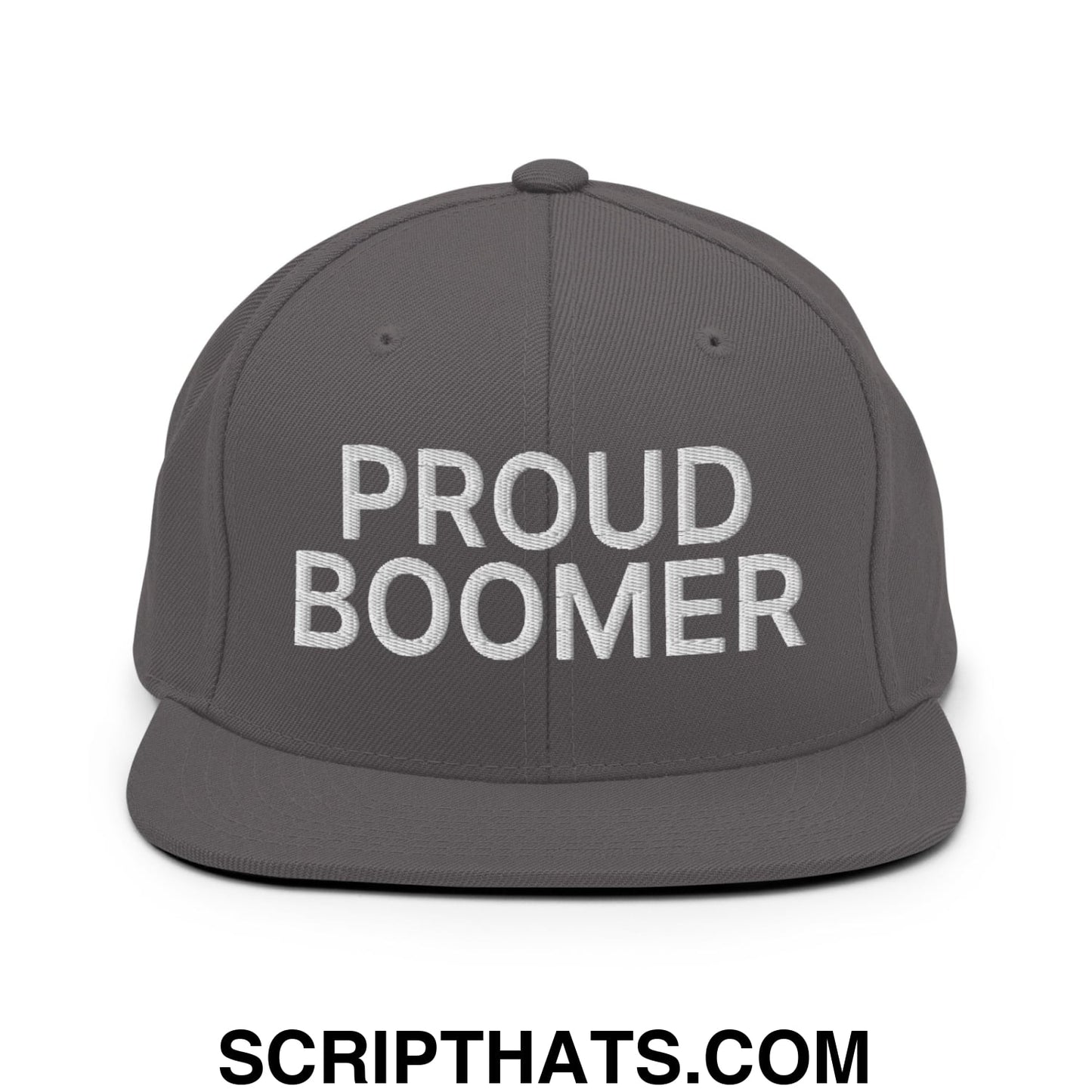 Proud Boomer Embroidered Flat Bill Brim Snapback Hat Dark Grey