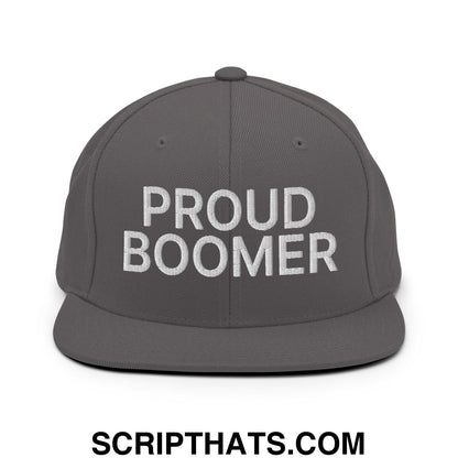 Proud Boomer Embroidered Flat Bill Brim Snapback Hat Dark Grey