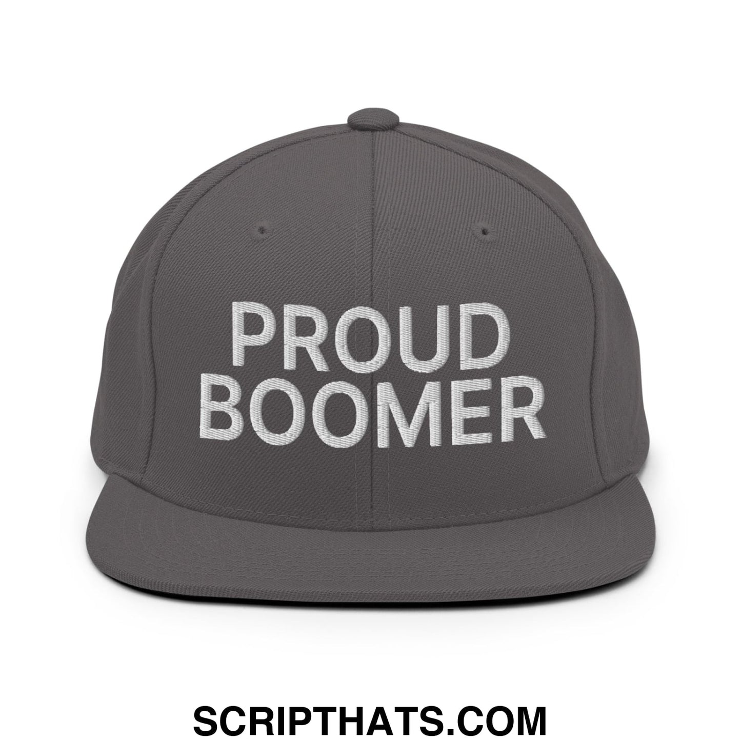 Proud Boomer Embroidered Flat Bill Brim Snapback Hat Dark Grey