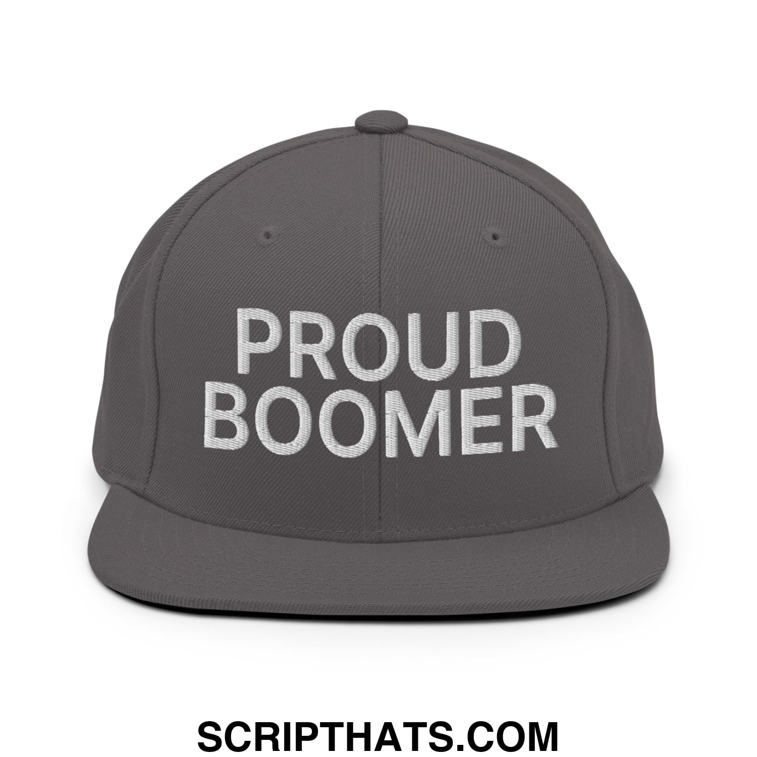 Proud Boomer Embroidered Flat Bill Brim Snapback Hat Dark Grey
