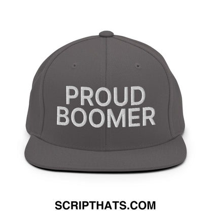 Proud Boomer Embroidered Flat Bill Brim Snapback Hat Dark Grey