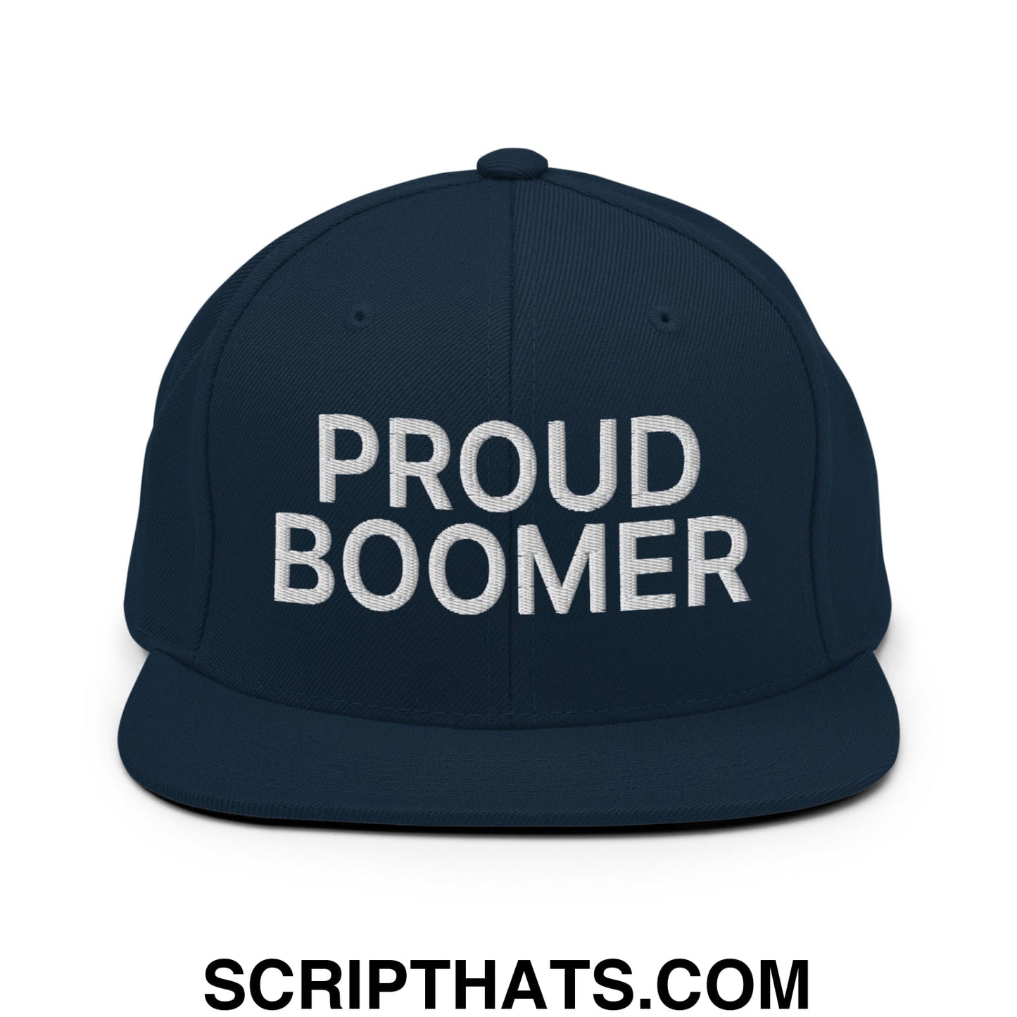 Proud Boomer Embroidered Flat Bill Brim Snapback Hat Dark Navy