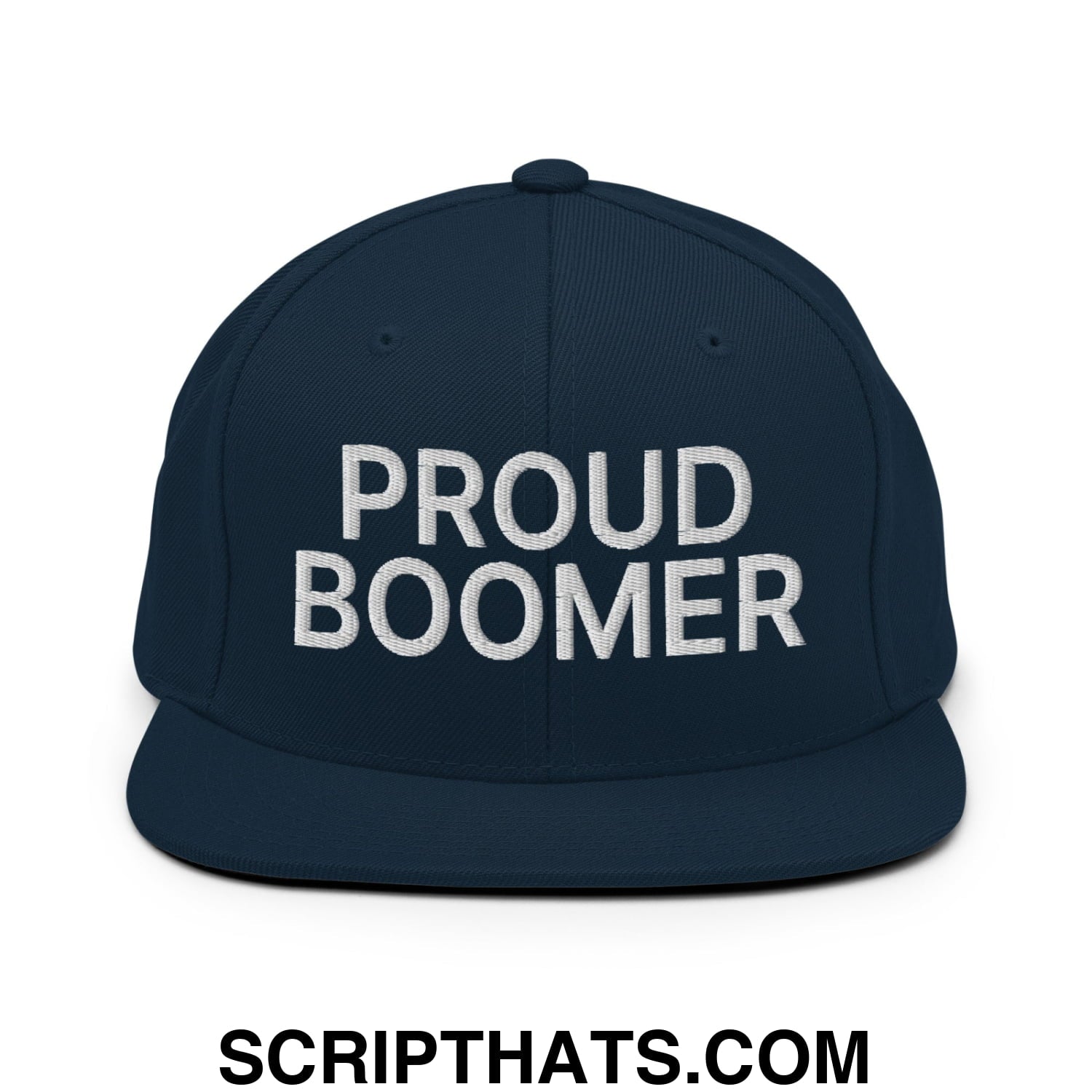 Proud Boomer Embroidered Flat Bill Brim Snapback Hat Dark Navy