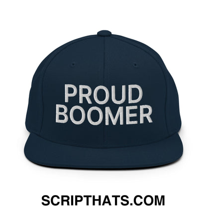 Proud Boomer Embroidered Flat Bill Brim Snapback Hat Dark Navy