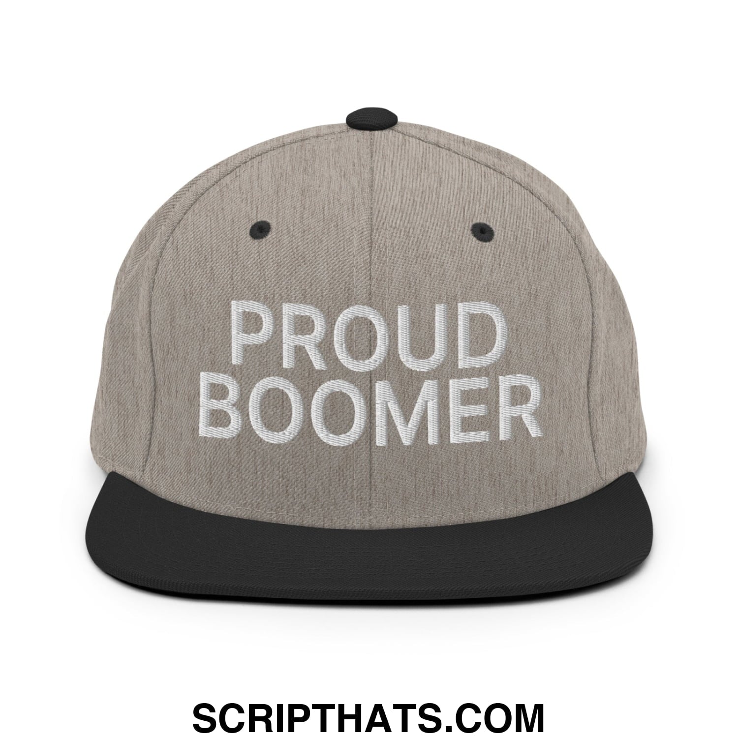 Proud Boomer Embroidered Flat Bill Brim Snapback Hat Heather Black