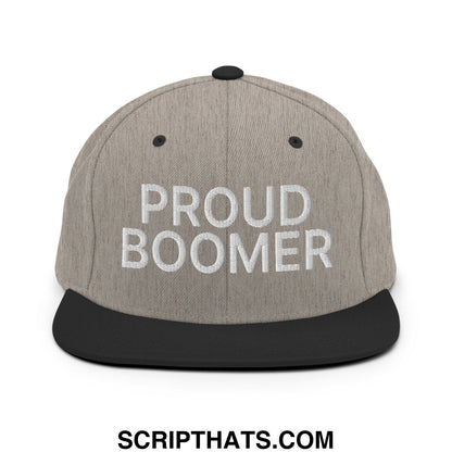 Proud Boomer Embroidered Flat Bill Brim Snapback Hat Heather Black