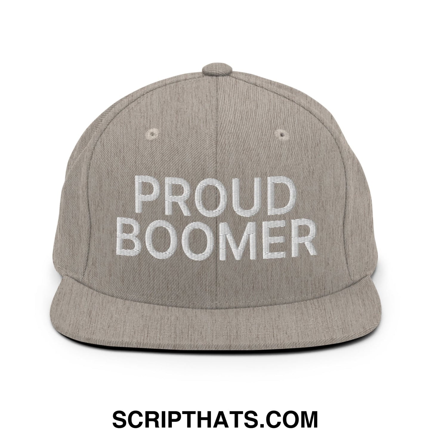 Proud Boomer Embroidered Flat Bill Brim Snapback Hat Heather Grey