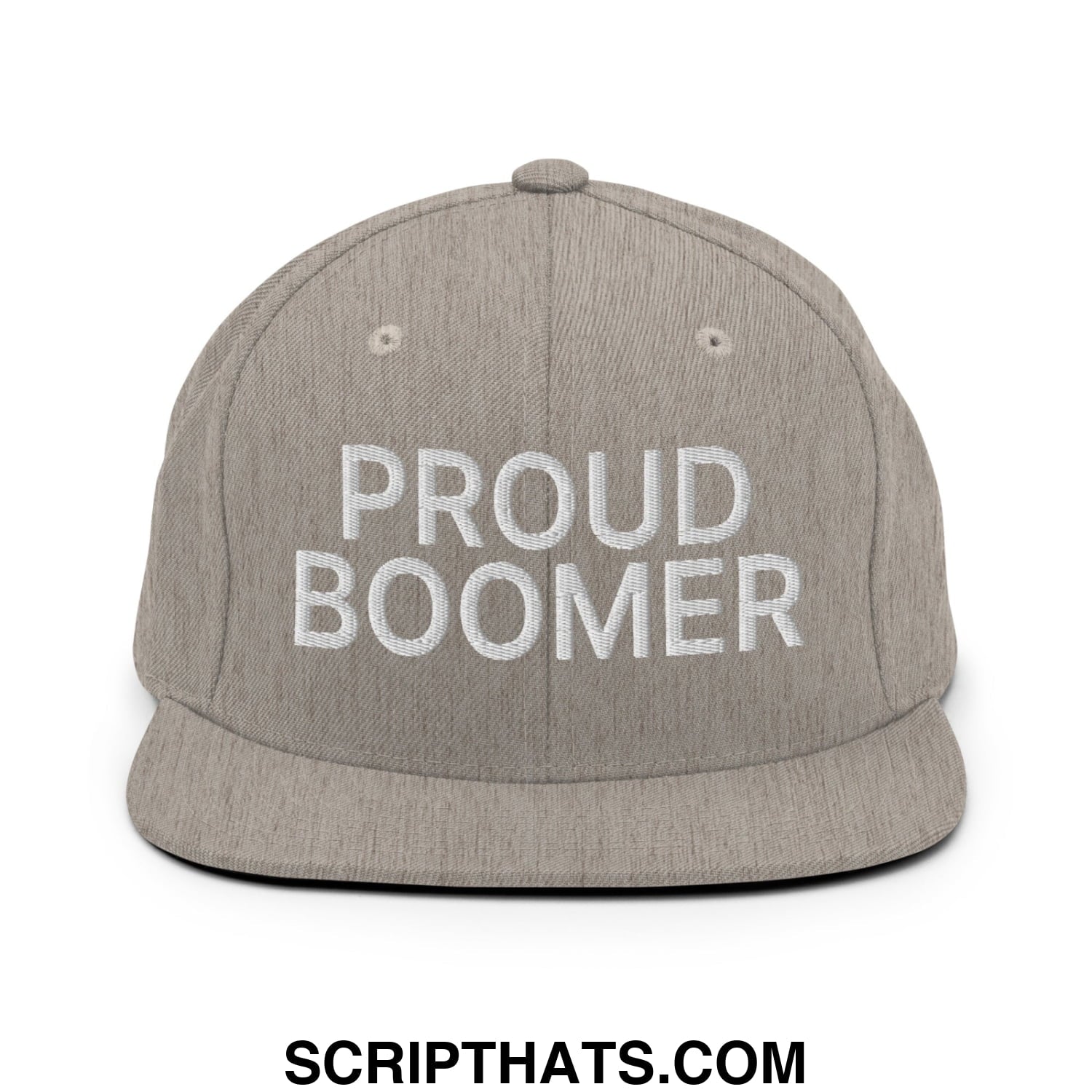 Proud Boomer Embroidered Flat Bill Brim Snapback Hat Heather Grey