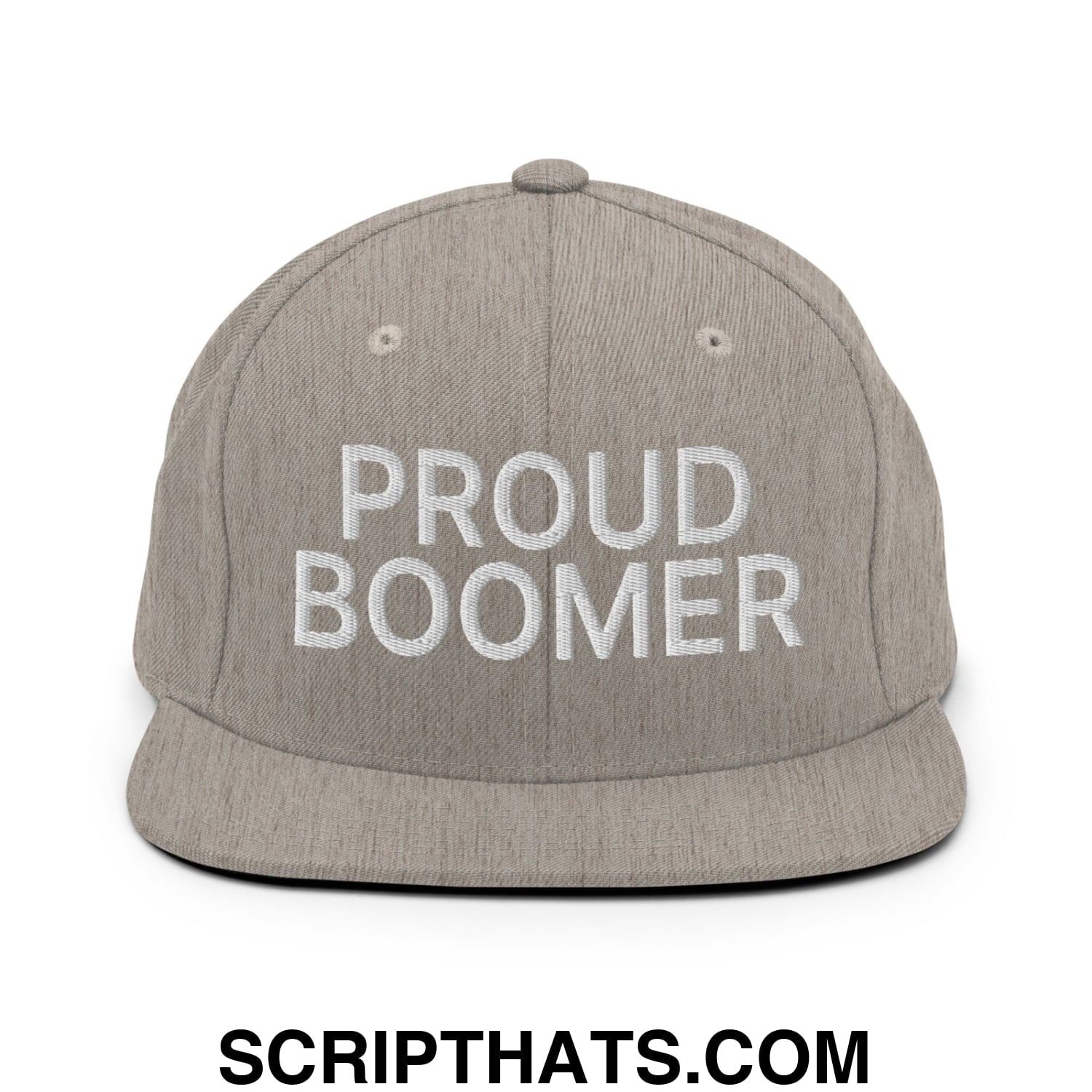 Proud Boomer Embroidered Flat Bill Brim Snapback Hat Heather Grey