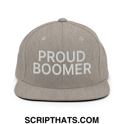 Proud Boomer Embroidered Flat Bill Brim Snapback Hat Heather Grey