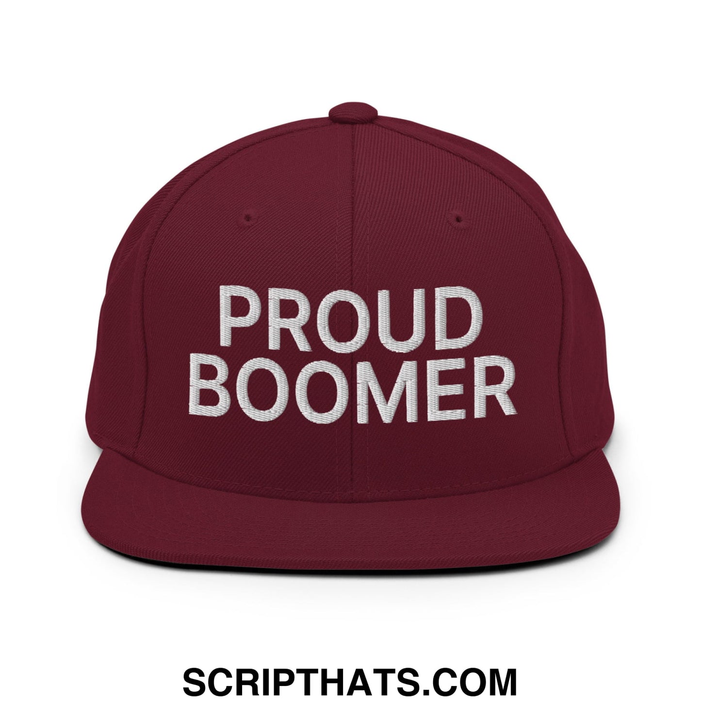Proud Boomer Embroidered Flat Bill Brim Snapback Hat Maroon