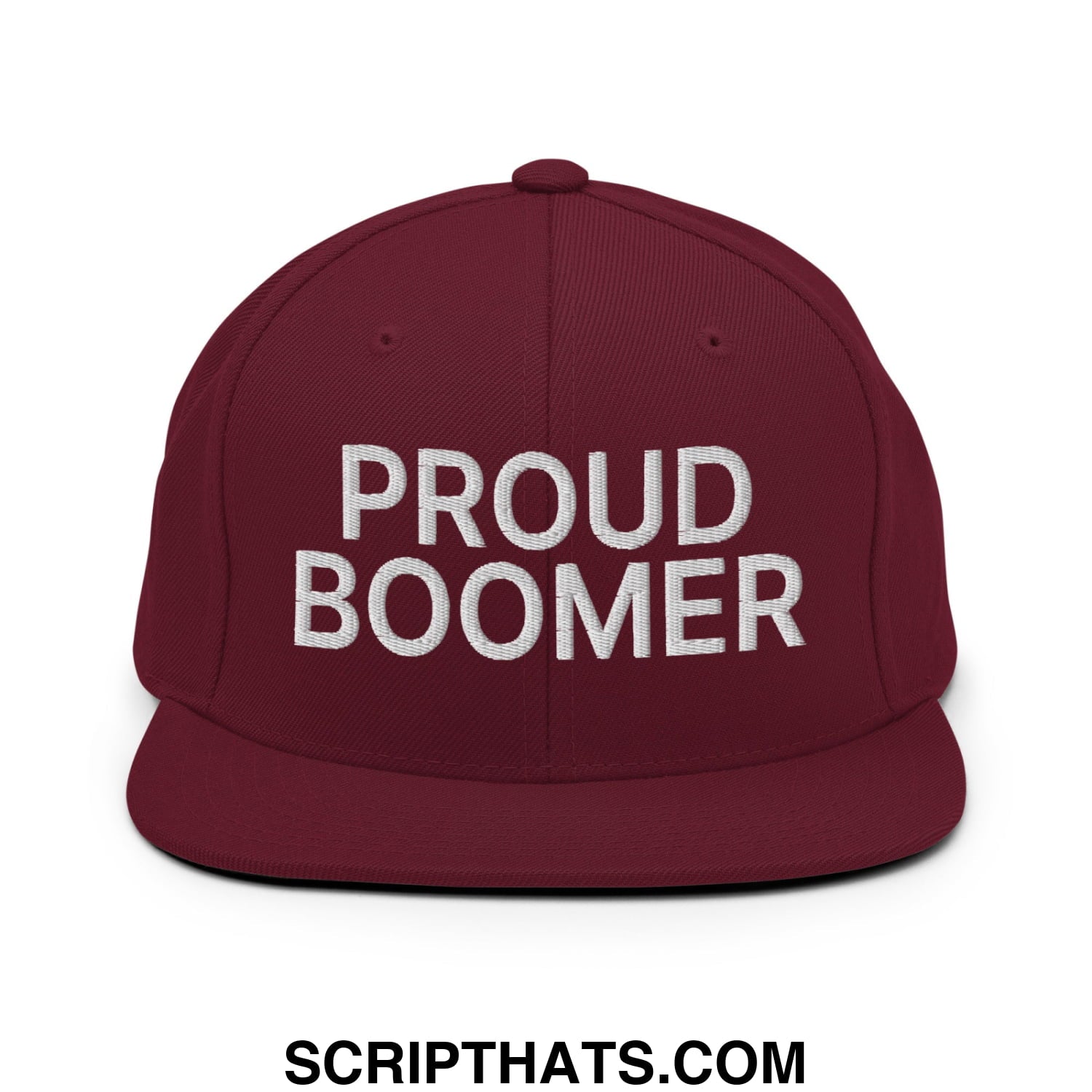 Proud Boomer Embroidered Flat Bill Brim Snapback Hat Maroon