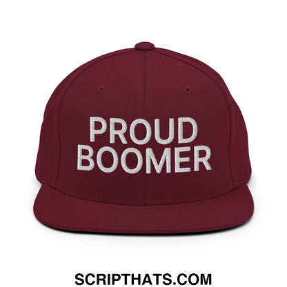 Proud Boomer Embroidered Flat Bill Brim Snapback Hat Maroon