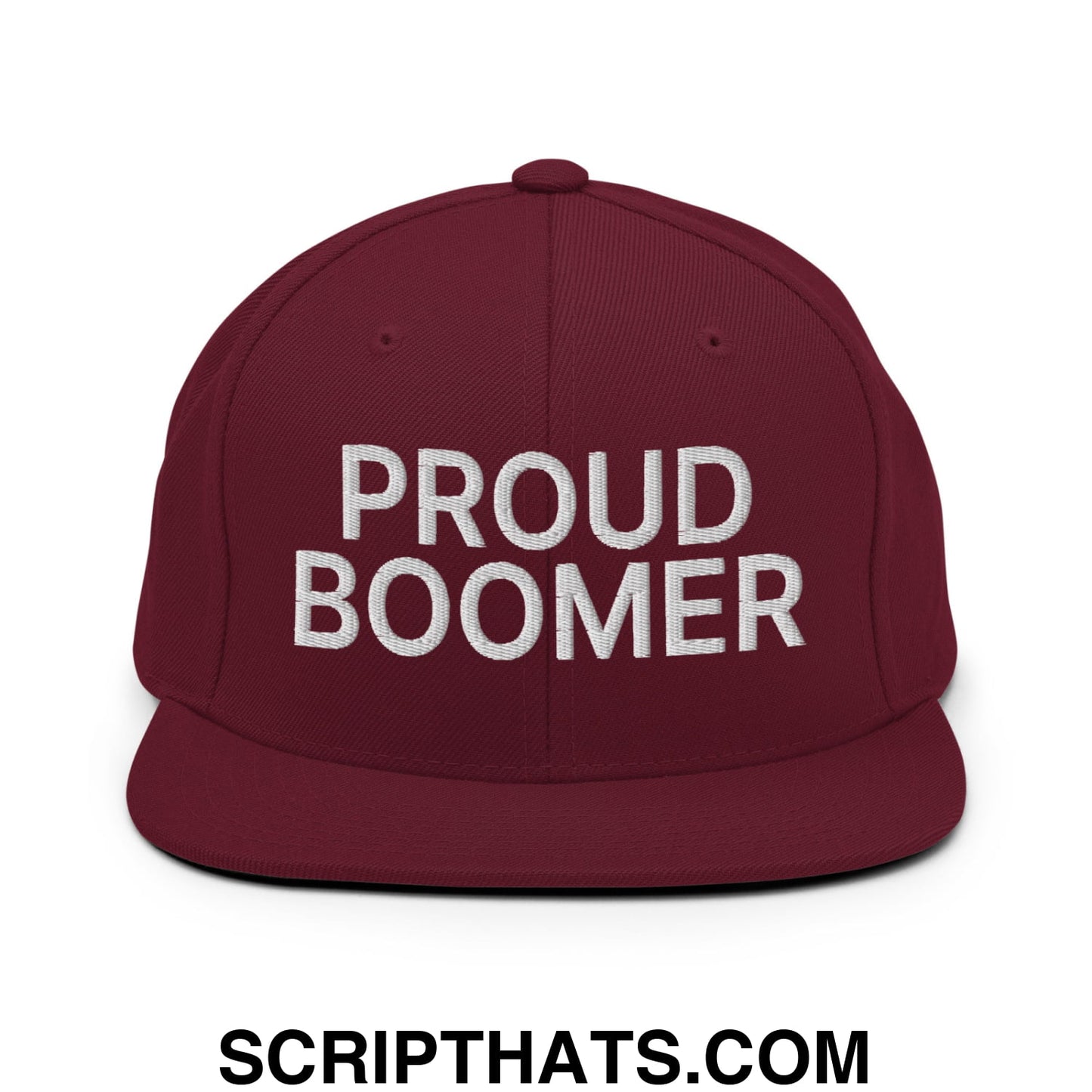 Proud Boomer Embroidered Flat Bill Brim Snapback Hat Maroon
