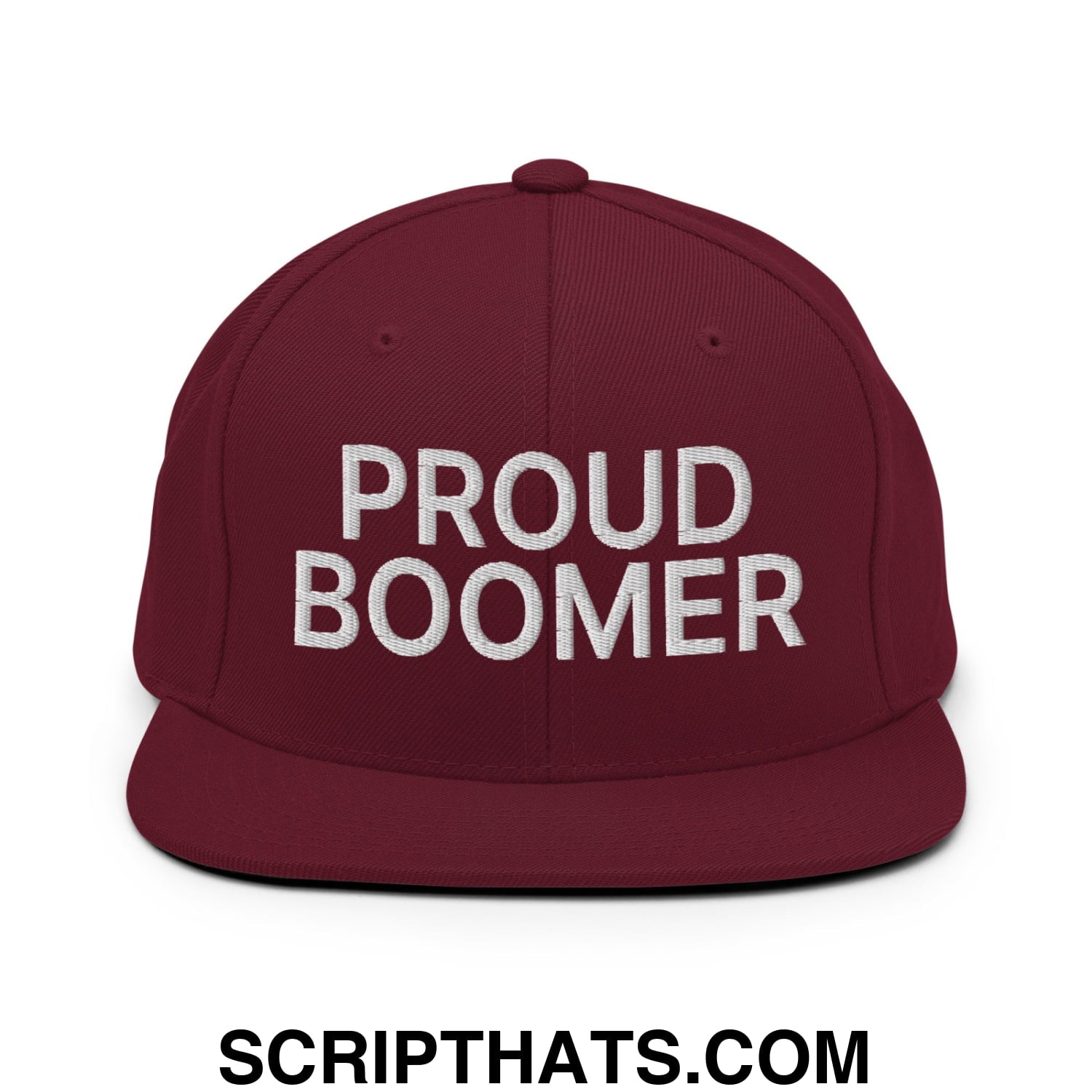 Proud Boomer Embroidered Flat Bill Brim Snapback Hat Maroon